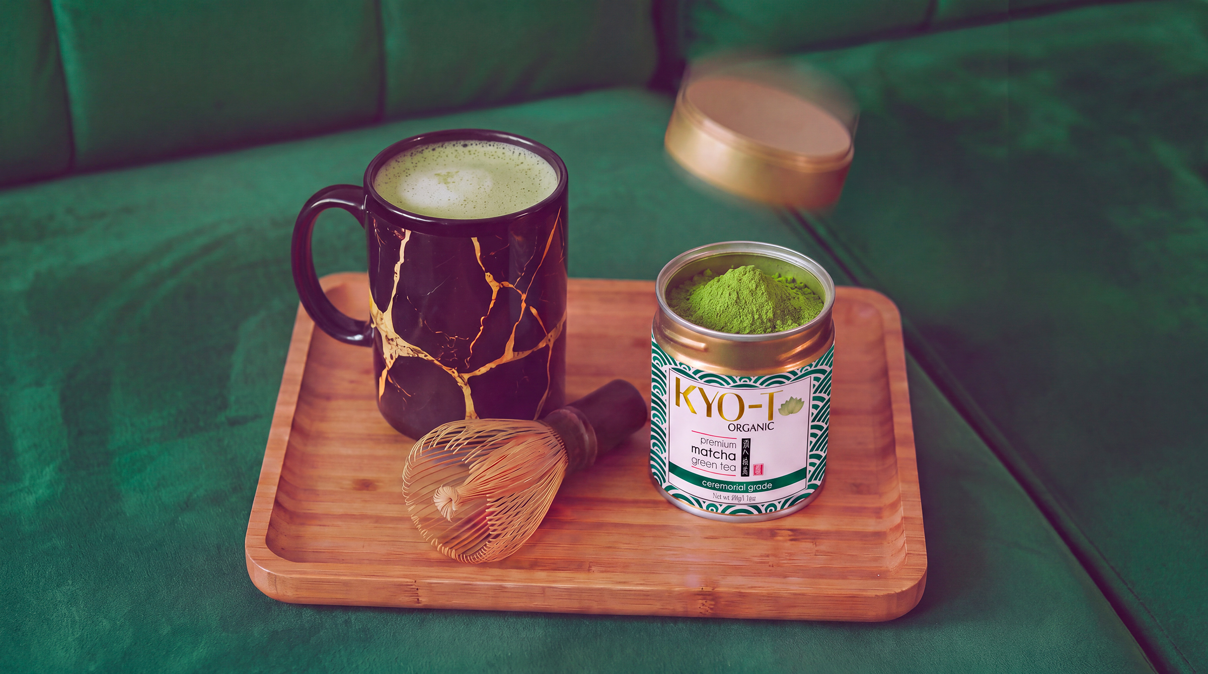 KYO-T Organic Matcha drink packaging with cap removed